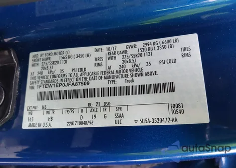 2018 Ford F-150 Lariat из США, поврежденный, VIN 1FTEW1EP0JFA87509